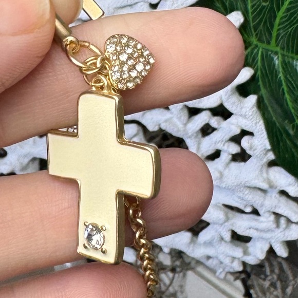 NWT Jane Marie Chain & Bar Bracelet w Cross & Heart Rhinestone Charms - Picture 9 of 10